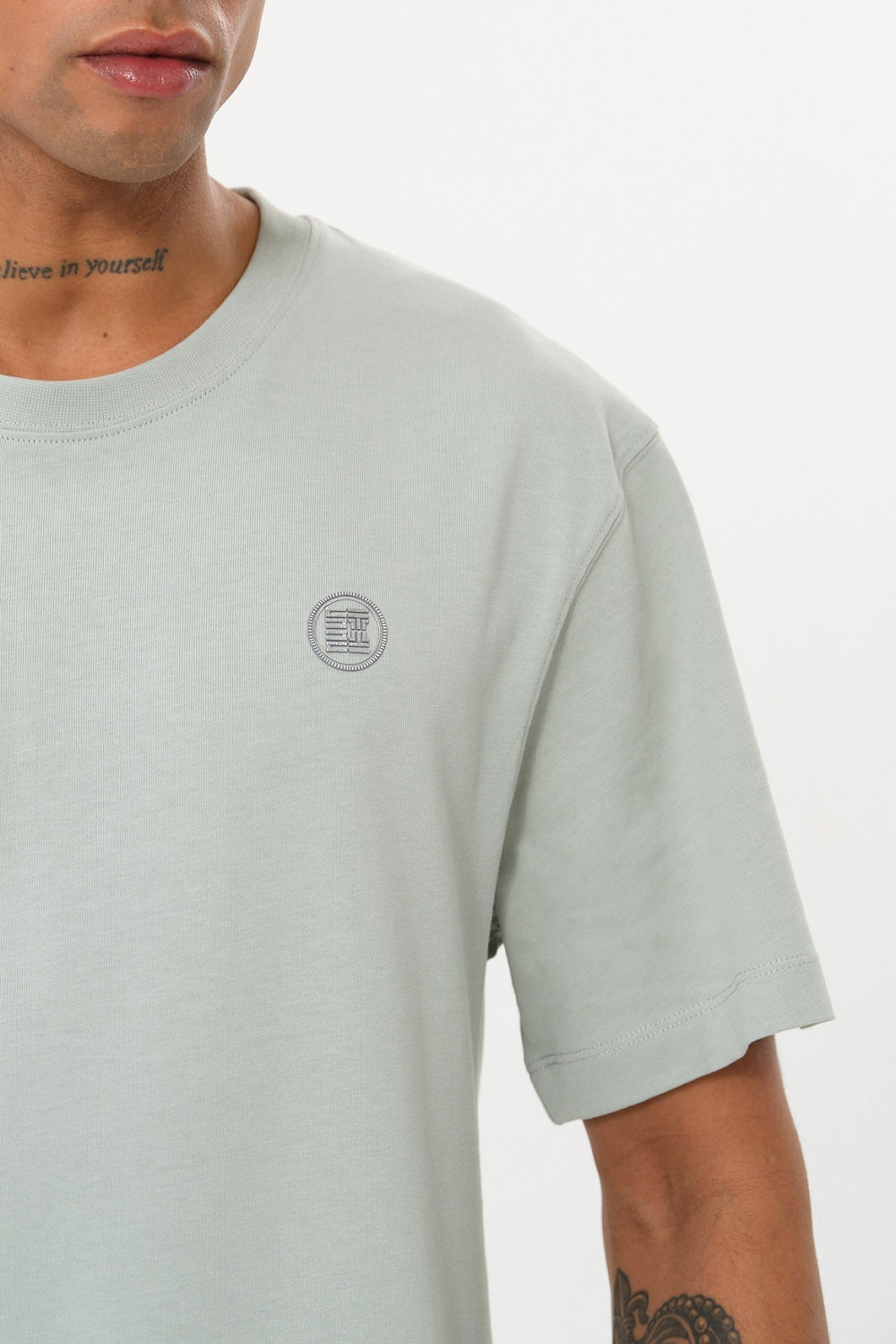 ST Logo İmzalı Erkek Oversize Bisiklet Yaka T-shirt - Açık Yeşil
