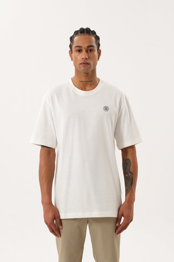 ST Logo İmzalı Erkek Oversize Bisiklet Yaka T-shirt - Ekru
