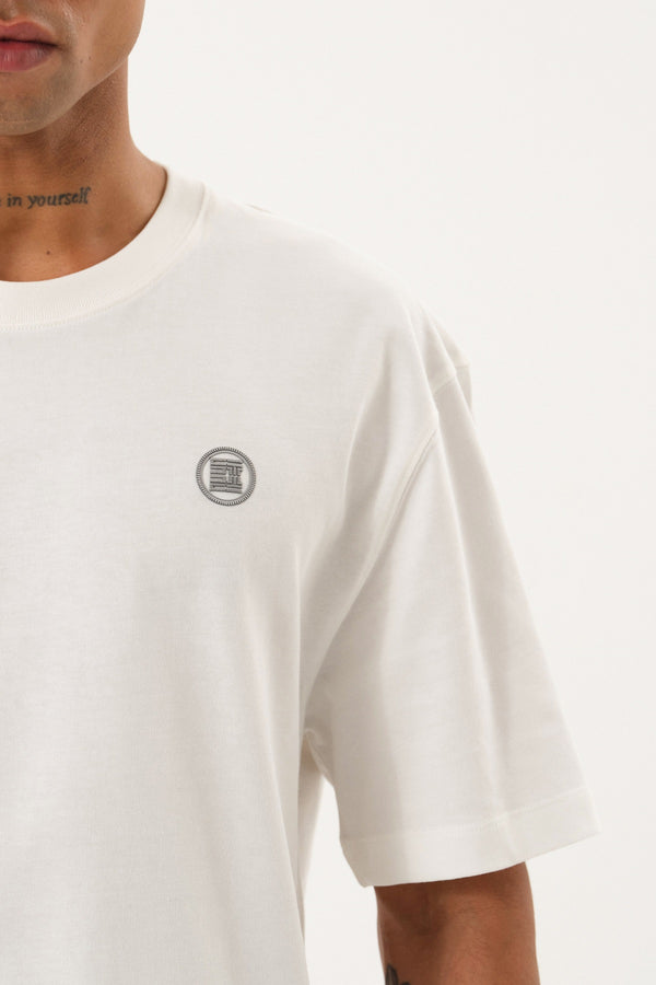 ST Logo İmzalı Erkek Oversize Bisiklet Yaka T-shirt - Ekru