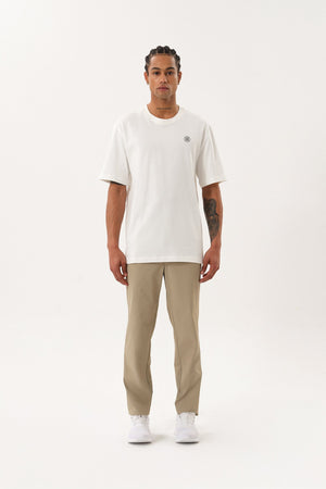 ST Logo İmzalı Erkek Oversize Bisiklet Yaka T-shirt - Ekru