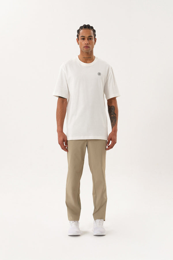 ST Logo İmzalı Erkek Oversize Bisiklet Yaka T-shirt - Ekru
