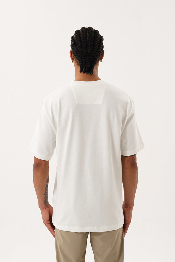 ST Logo İmzalı Erkek Oversize Bisiklet Yaka T-shirt - Ekru