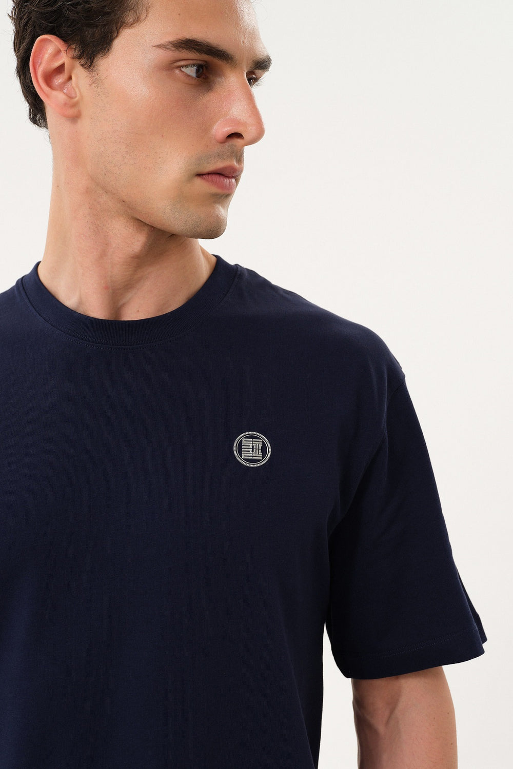 ST Logo İmzalı Erkek Oversize Bisiklet Yaka T-shirt - Lacivert