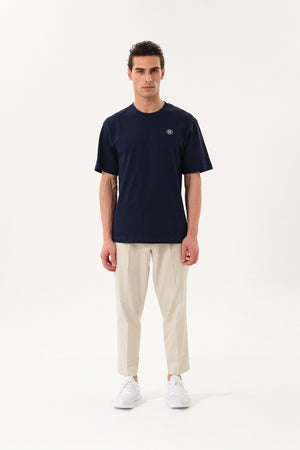 ST Logo İmzalı Erkek Oversize Bisiklet Yaka T-shirt - Lacivert