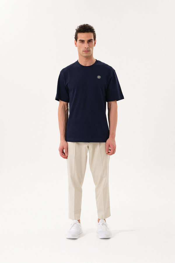 ST Logo İmzalı Erkek Oversize Bisiklet Yaka T-shirt - Lacivert