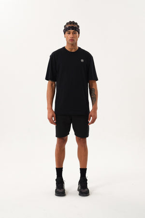 ST Logo İmzalı Erkek Oversize Bisiklet Yaka T-shirt - Siyah