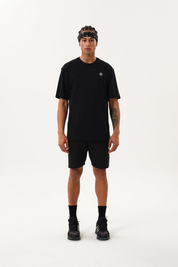 ST Logo İmzalı Erkek Oversize Bisiklet Yaka T-shirt - Siyah