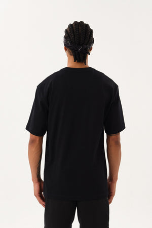ST Logo İmzalı Erkek Oversize Bisiklet Yaka T-shirt - Siyah