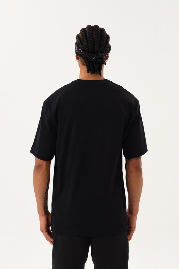 ST Logo İmzalı Erkek Oversize Bisiklet Yaka T-shirt - Siyah
