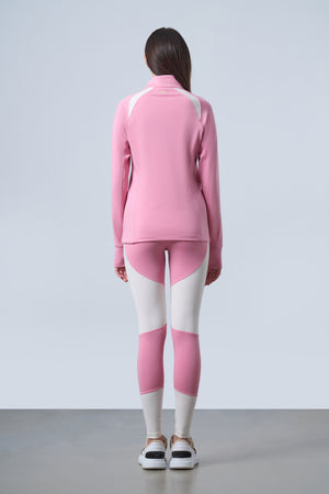 ST Logo İmzalı Renk Bloklu Yarım Fermuarlı Kadın Performans Top - Pembe Ekru