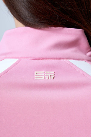 ST Logo İmzalı Renk Bloklu Yarım Fermuarlı Kadın Performans Top - Pembe Ekru