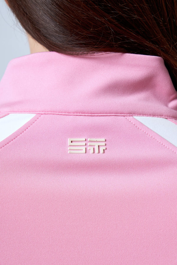 ST Logo İmzalı Renk Bloklu Yarım Fermuarlı Kadın Performans Top - Pembe Ekru