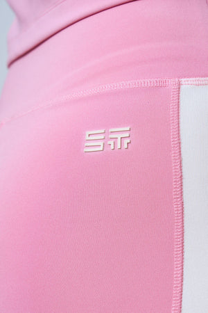 ST Logo İmzalı Renk Bloklu Yüksek Bel Performans Tayt - Pembe Ekru