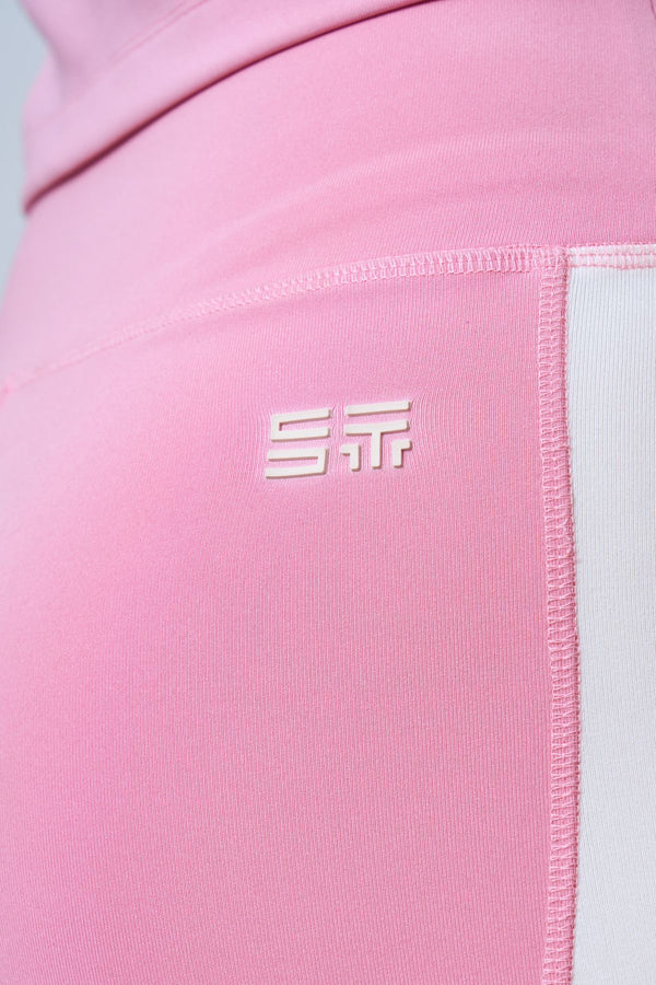 ST Logo İmzalı Renk Bloklu Yüksek Bel Performans Tayt - Pembe Ekru