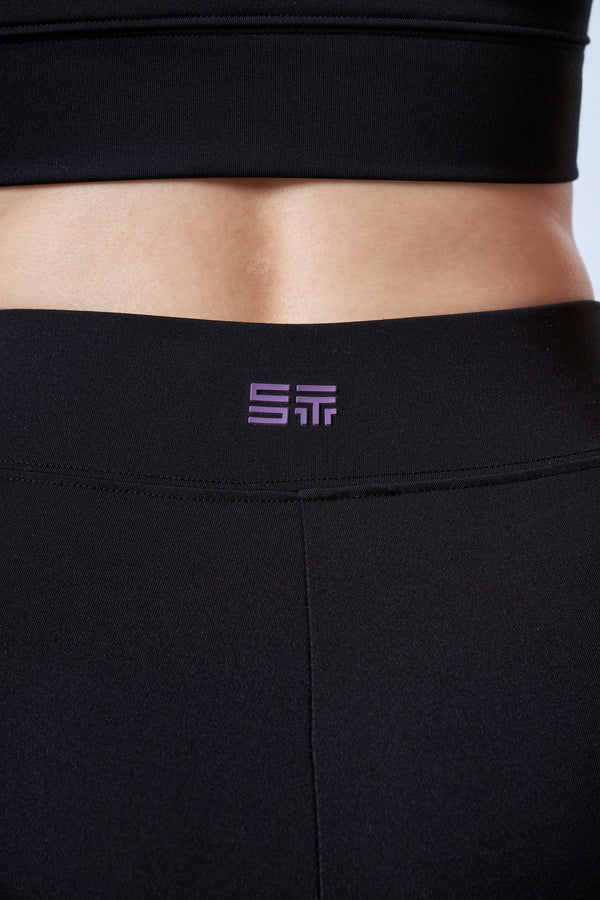 ST Logo İmzalı Yüksek Bel Flare Tayt - Siyah