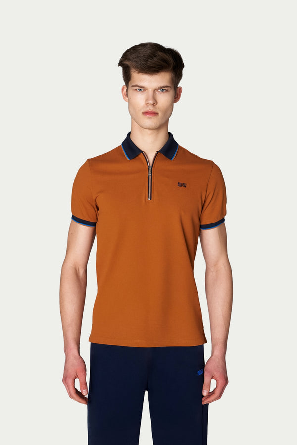 Supima Pamuk Fermuarlı Erkek Polo - Camel