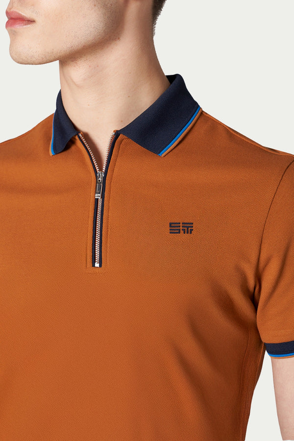 Supima Pamuk Fermuarlı Erkek Polo - Camel