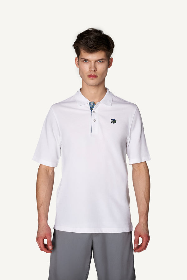 Supima Pamuk Monogram Detaylı Erkek Oversize Polo - Beyaz