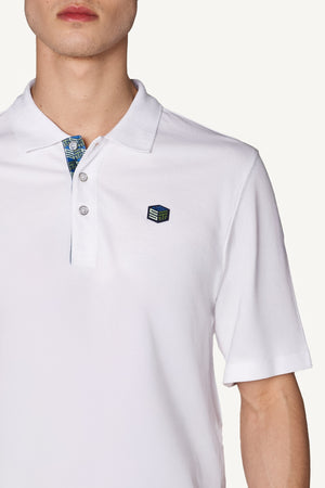 Supima Pamuk Monogram Detaylı Erkek Oversize Polo - Beyaz