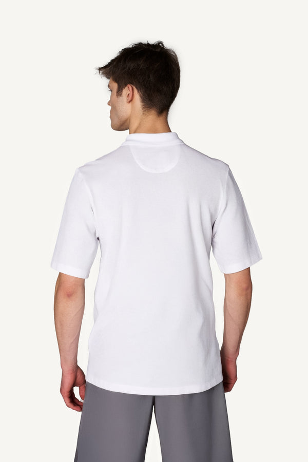 Supima Pamuk Monogram Detaylı Erkek Oversize Polo - Beyaz