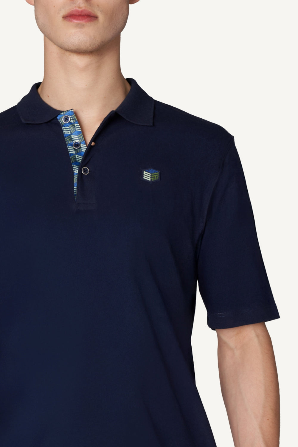 Supima Pamuk Monogram Detaylı Erkek Oversize Polo - Koyu Mavi