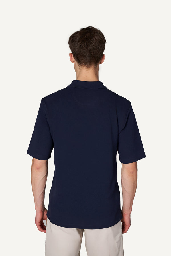 Supima Pamuk Monogram Detaylı Erkek Oversize Polo - Koyu Mavi