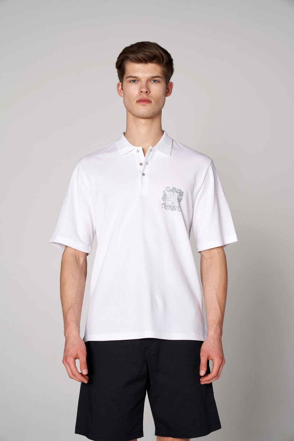 Supima Pamuk ST Grafik Baskılı Erkek Oversize Polo - Beyaz