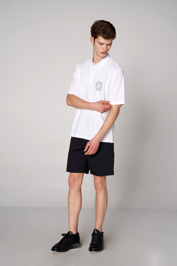 Supima Pamuk ST Grafik Baskılı Erkek Oversize Polo - Beyaz
