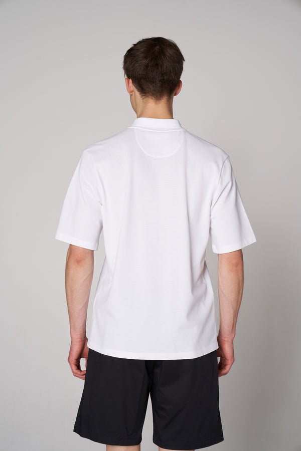 Supima Pamuk ST Grafik Baskılı Erkek Oversize Polo - Beyaz