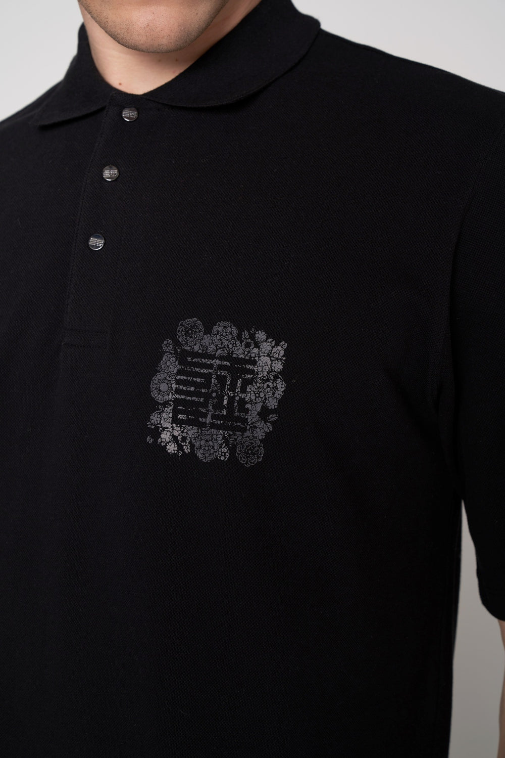 Supima Pamuk ST Grafik Baskılı Erkek Oversize Polo - Siyah