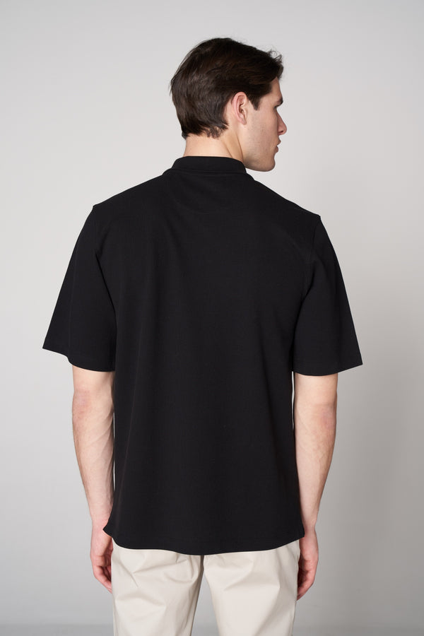 Supima Pamuk ST Grafik Baskılı Erkek Oversize Polo - Siyah