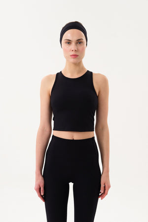 Teknik Dokulu Tam Destekli Kadın Tank Top - Siyah