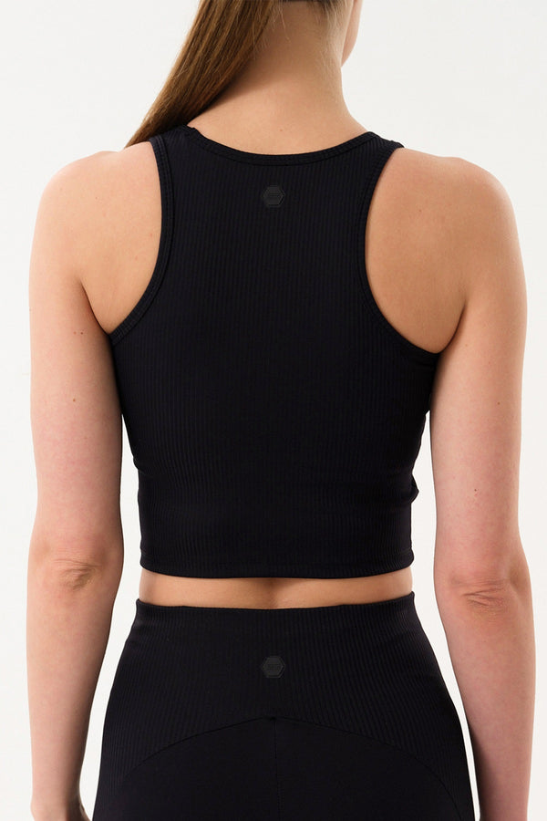 Teknik Dokulu Tam Destekli Kadın Tank Top - Siyah