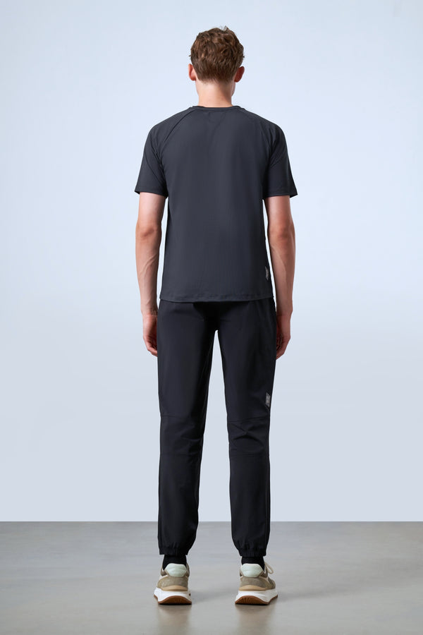 Teknik Kumaşlı Erkek Bisiklet Yaka T-Shirt - Siyah