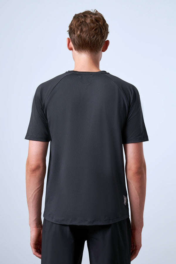 Teknik Kumaşlı Erkek Bisiklet Yaka T-Shirt - Siyah