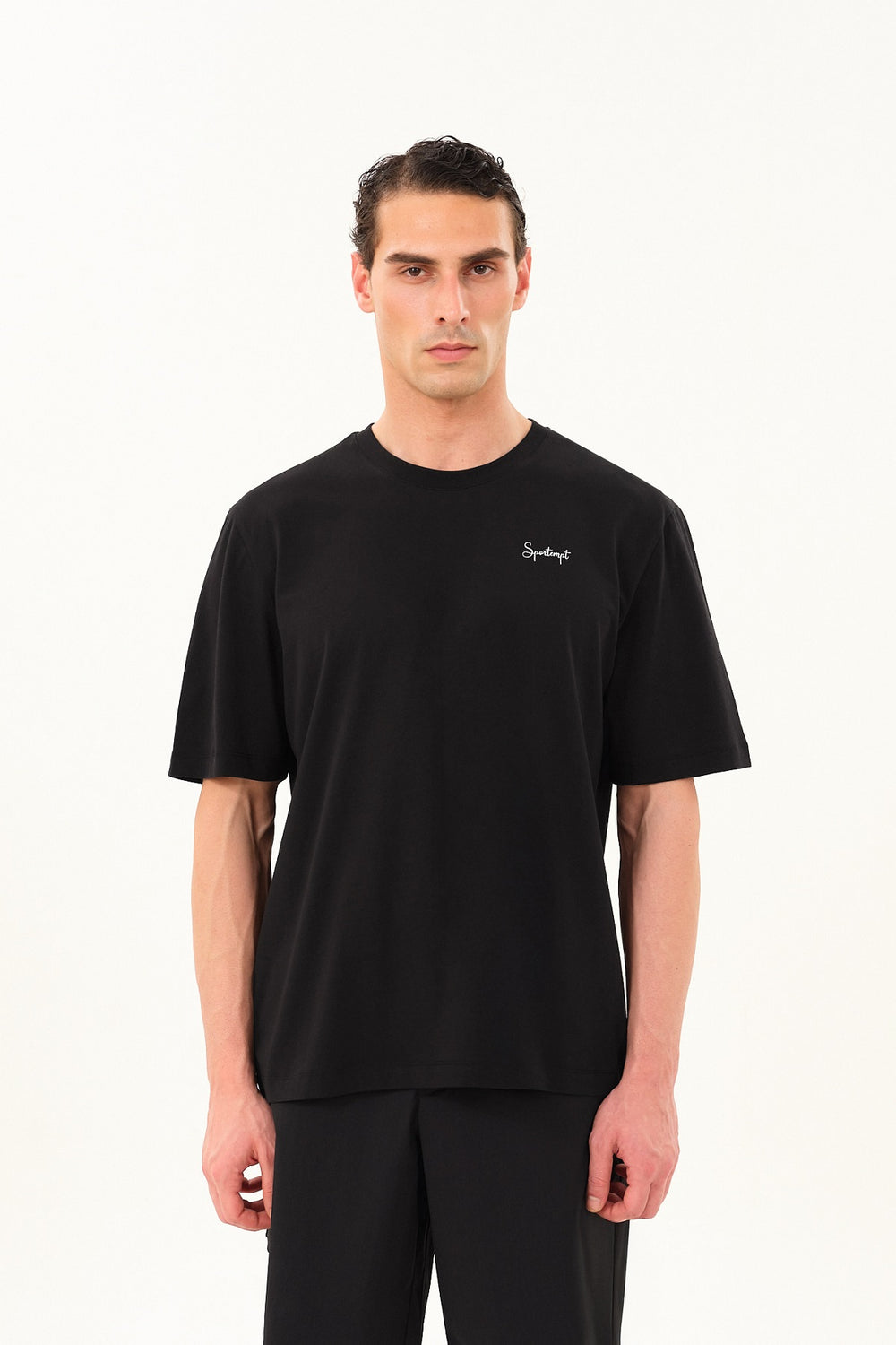 Wild Horse Grafik Baskılı Oversize Bisiklet Yaka T-shirt - Siyah