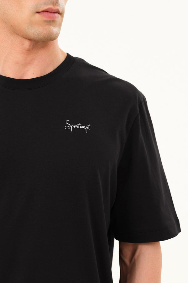 Wild Horse Grafik Baskılı Oversize Bisiklet Yaka T-shirt - Siyah