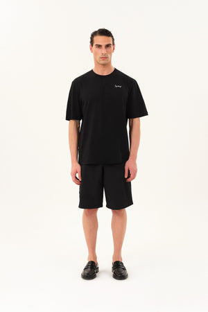 Wild Horse Grafik Baskılı Oversize Bisiklet Yaka T-shirt - Siyah