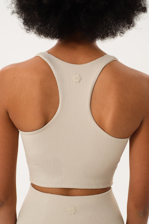 Yanı Panelli V Yaka Tam Destekli Kadın Tank Top - Bej