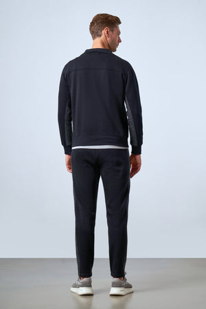 Yarım Fermuarlı Dik Yaka Erkek Sweatshirt - Lacivert