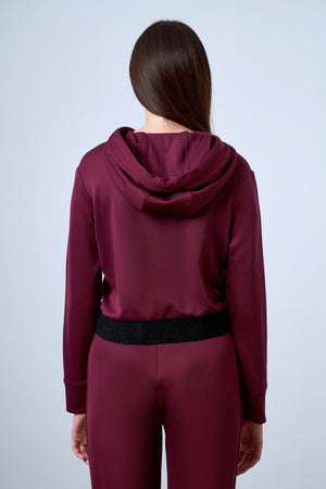 Yarım Fermuarlı Jakarlı Bel Detaylı Kapüşonlu Kadın Sweatshirt - Bordo