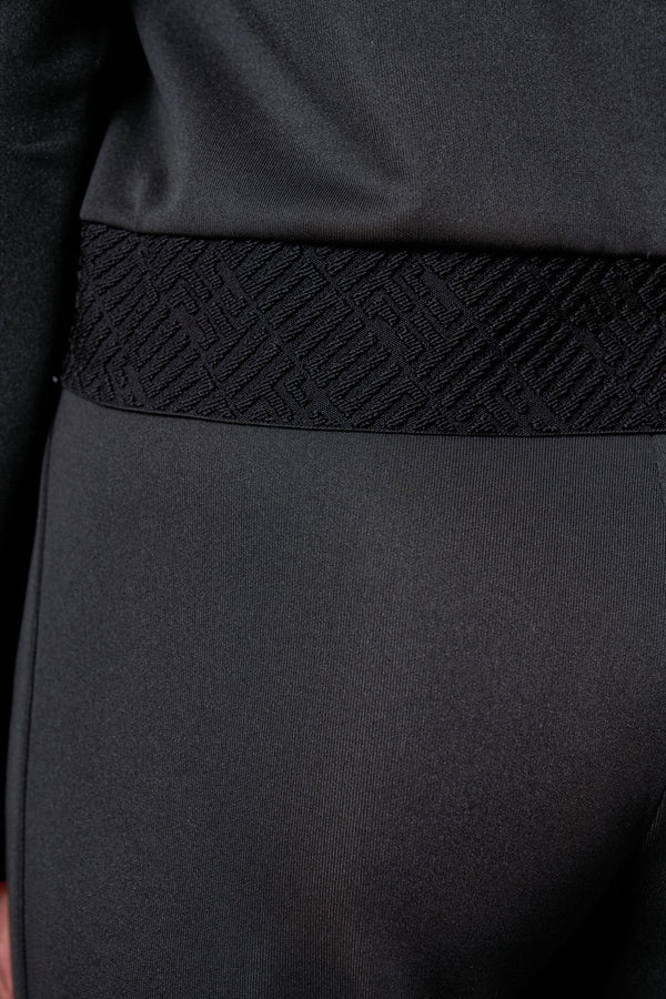 Yarım Fermuarlı Jakarlı Bel Detaylı Kapüşonlu Kadın Sweatshirt - Siyah