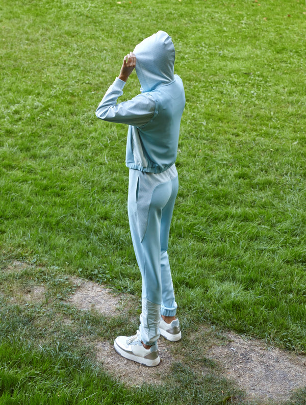 Yelek Formuna Dönüşebilen Çıtçıtlı Kol Detaylı Çok Yönlü Kadın Fermuarlı Hoodie - Mavi